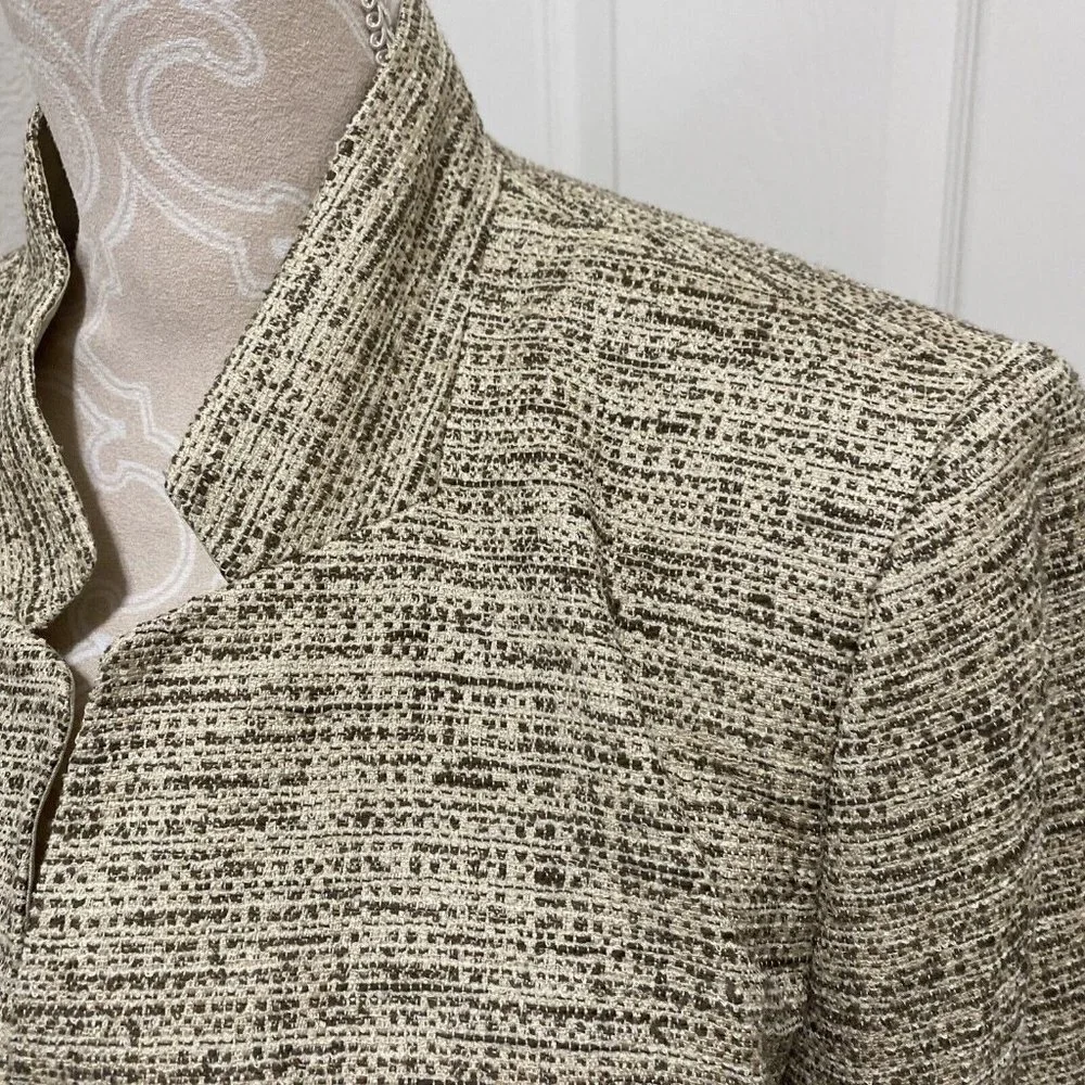 Lafayette 148 New York Beige Brown Tweed 3 Button Blazer Jacket Sz 14 NWT